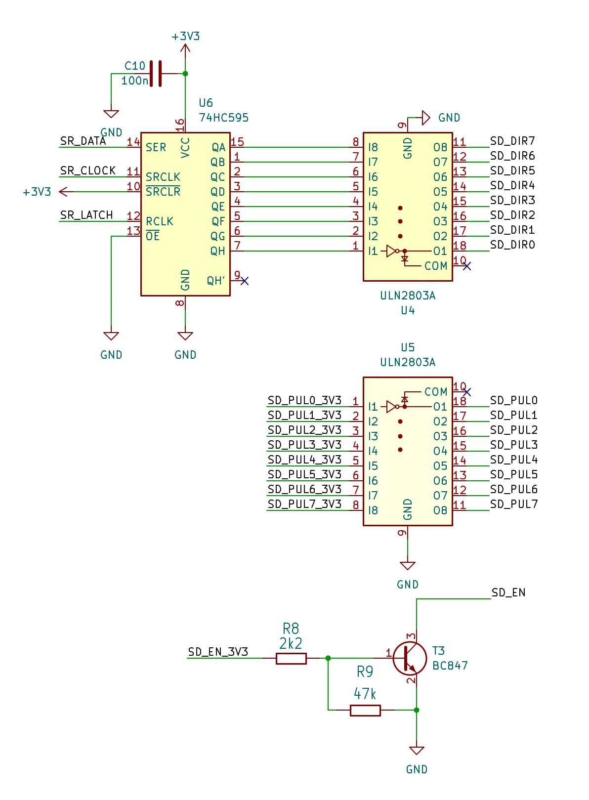 74HC595 shift register connected to ULN2803A