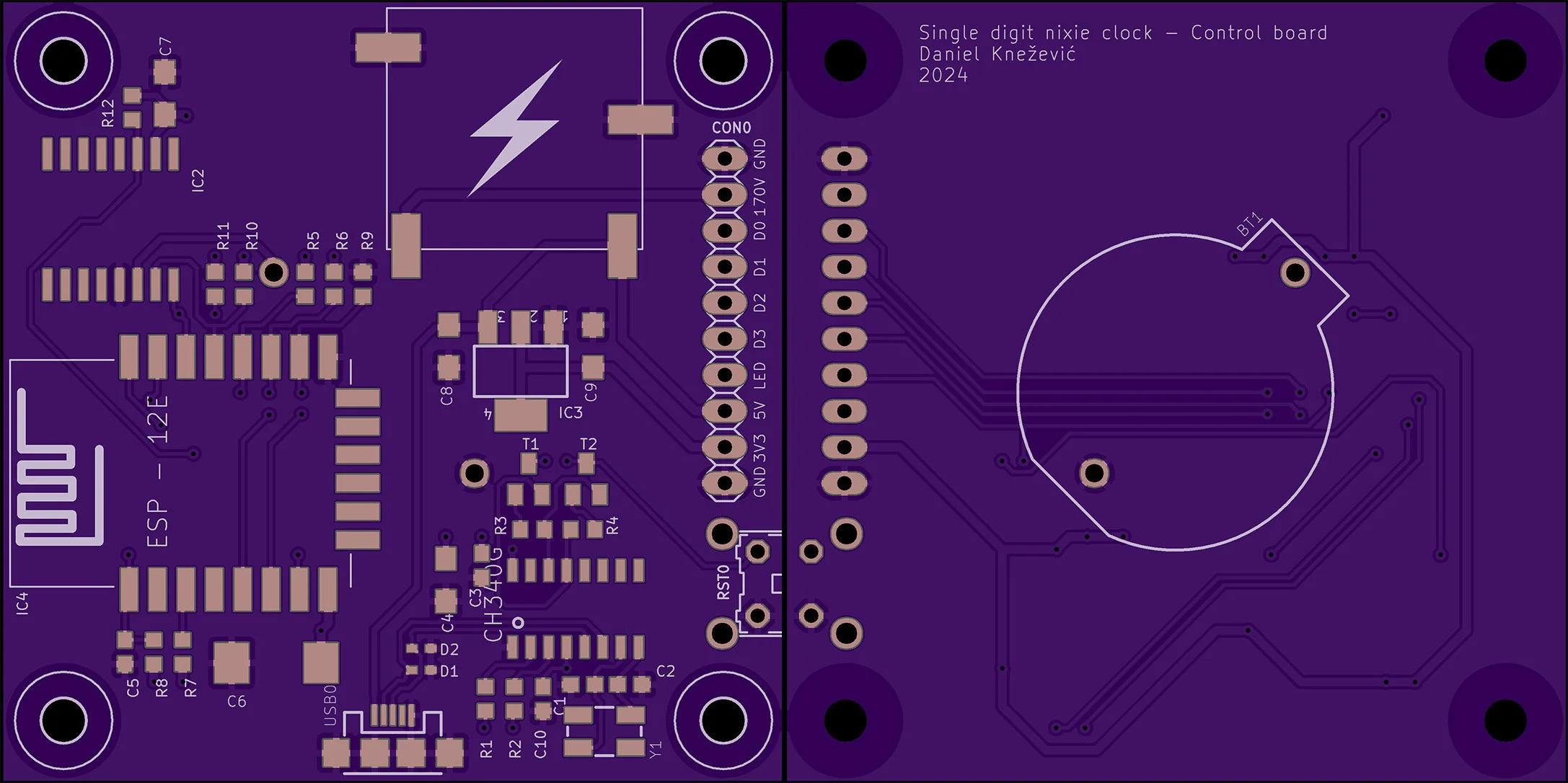 ESP8266-based control board PCB for single-digit Nixie clock