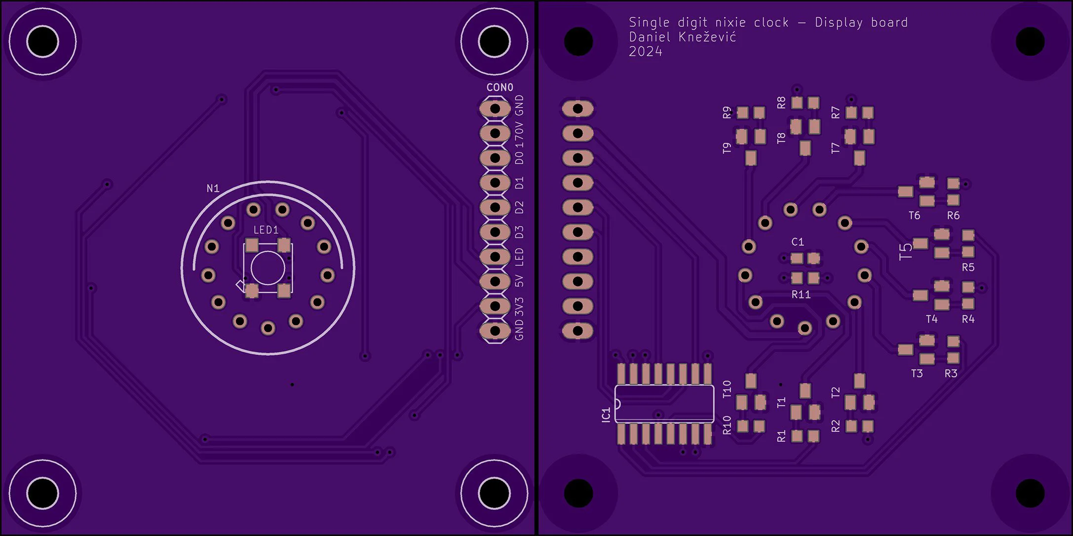 ESP8266-based display board PCB for single-digit Nixie clock