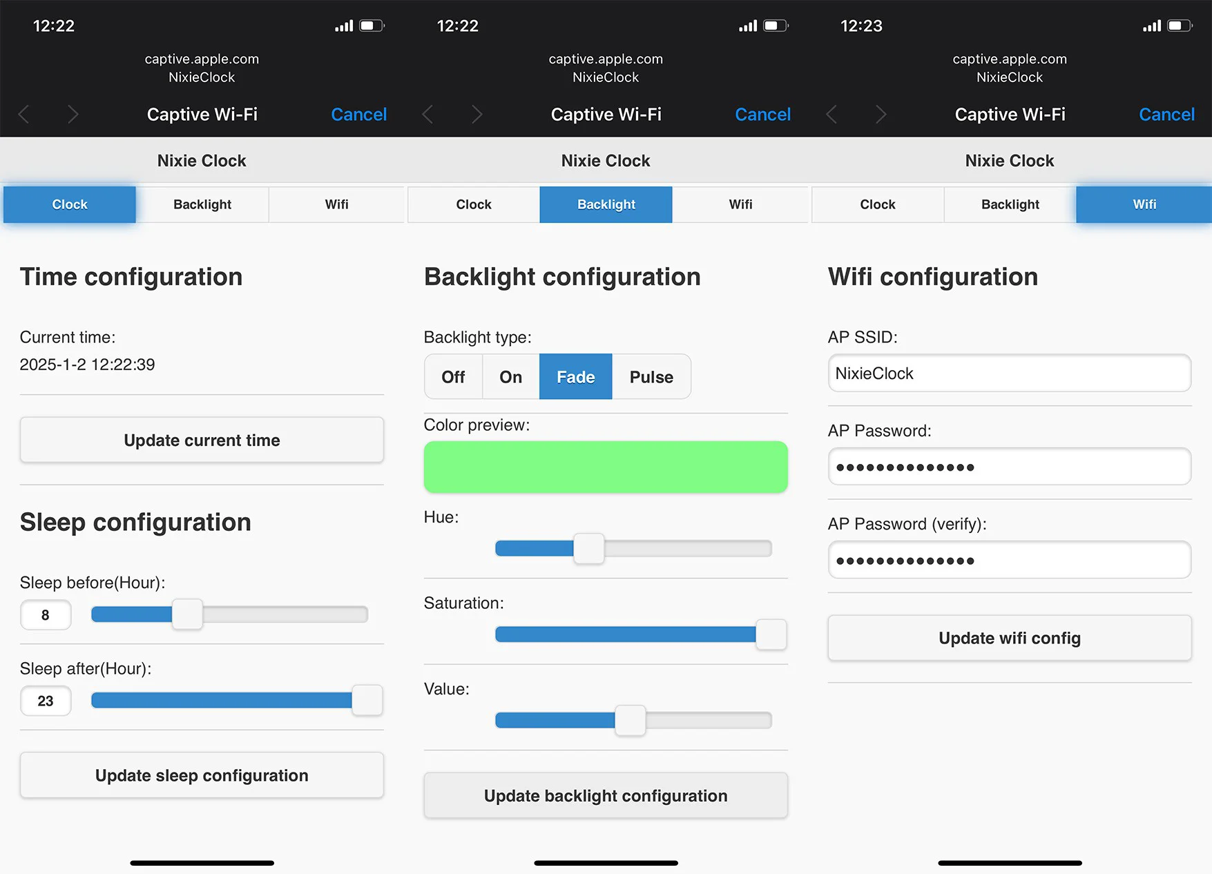 jQuery mobile design of nixie clock’s frontend